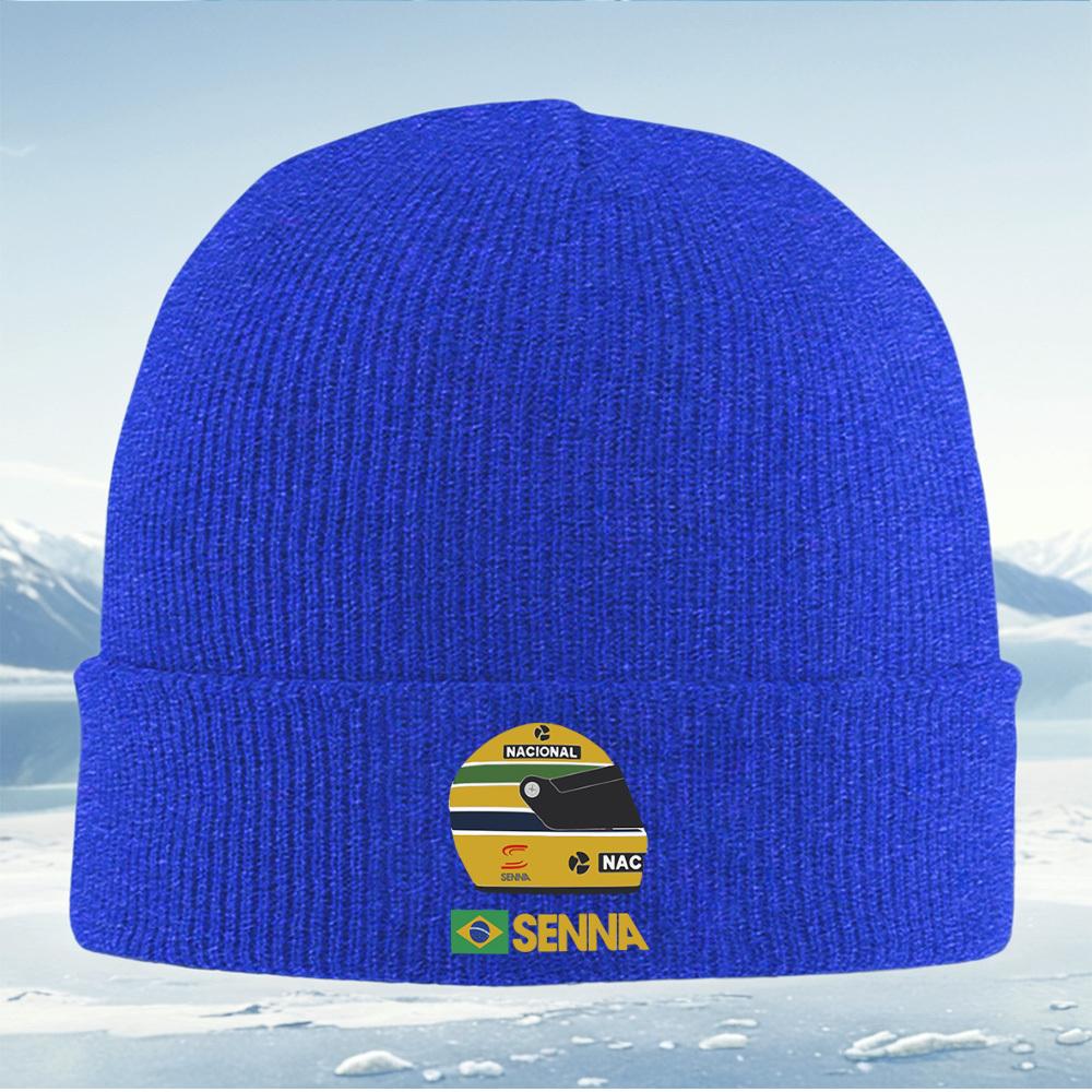 Formula racing helmet SENNA Brazil national flag Men Women Unisex Knitted Hat Beanie Pullover Cap Winter Thermal Warm Christmas