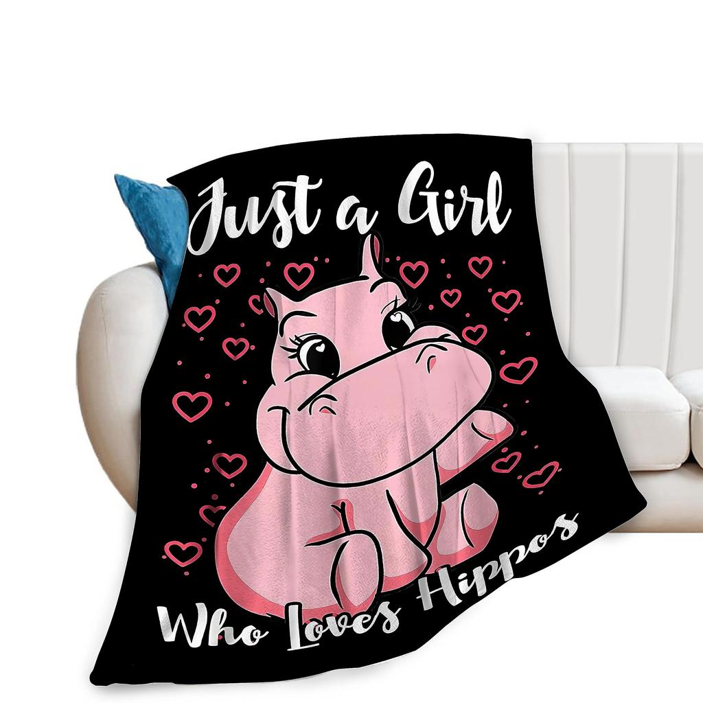 Lovely Hippo Throw Blanket Cute Cartoon Flannel Blanket for Couch Bed Travel Outdoor Home Decor Warm Fuzzy Blanket for Boys Girl
