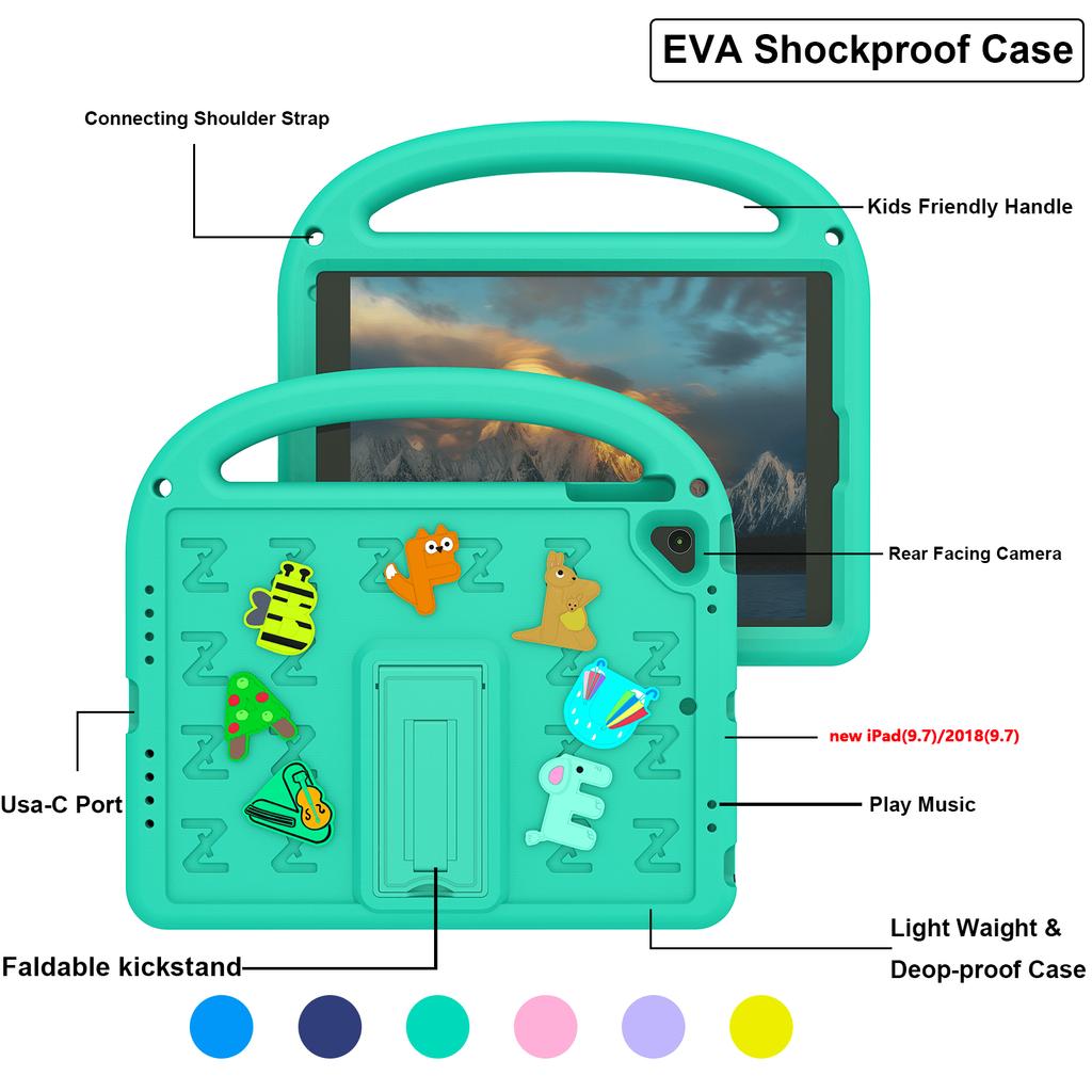 Kinder EVA Hülle für iPad 9.7 6. 5. Gen 9,7 Zoll A1822 A1823 A1893 A1954 Niedliche Cartoon Buchstaben Stoßfeste Tablet-Abdeckung
