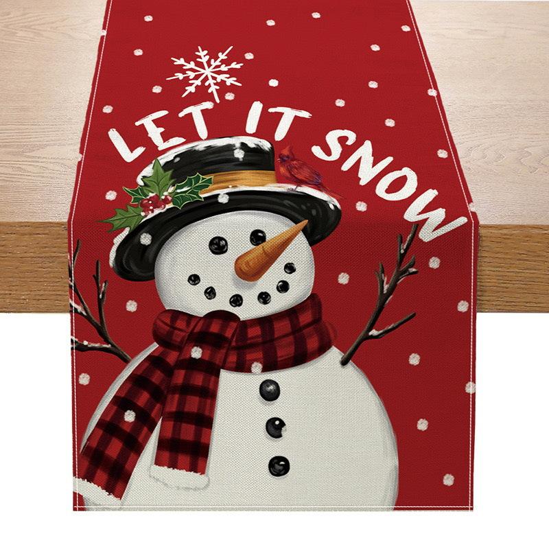 Amazon Weihnachts-Tischläufer Leinen Druck Festlich Küchentisch Tischdecke Wohnzimmer Tischdecke