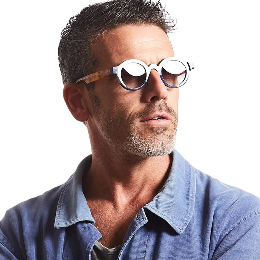 Round Sunglasses Men Punk Double Color Shades UV400 Retro Rivets Decoration Women Trending Sun Glasses Clear Lens Frame