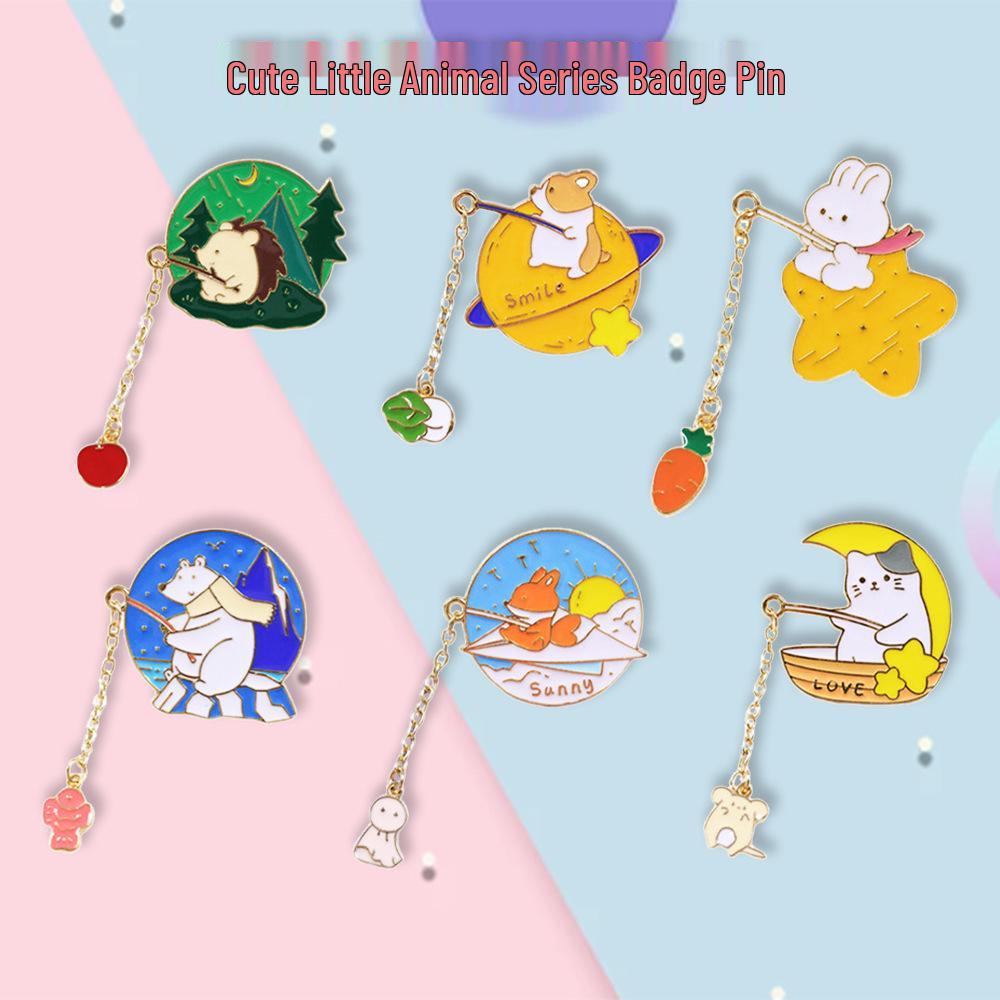 Cartoon Japanese-Style Animal Brooch: Cute Kitten, Rabbit, and Little Fox Metal Badge for Backpack or Clothing Accessory