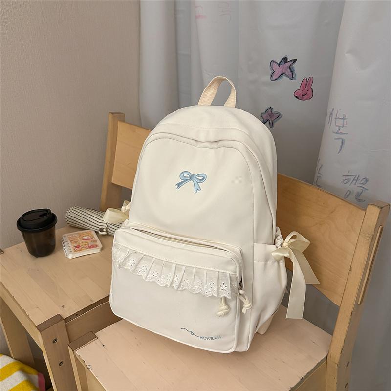 Zaino con Ricamo a Fiocco Pizzo di Nylon Borsa Scolastica per Studenti