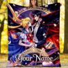 Custom Name Sailor Moon Flannel Fleece Blanket Cozy Warm Throw Blanket For Couch Bed Travel All Season Use