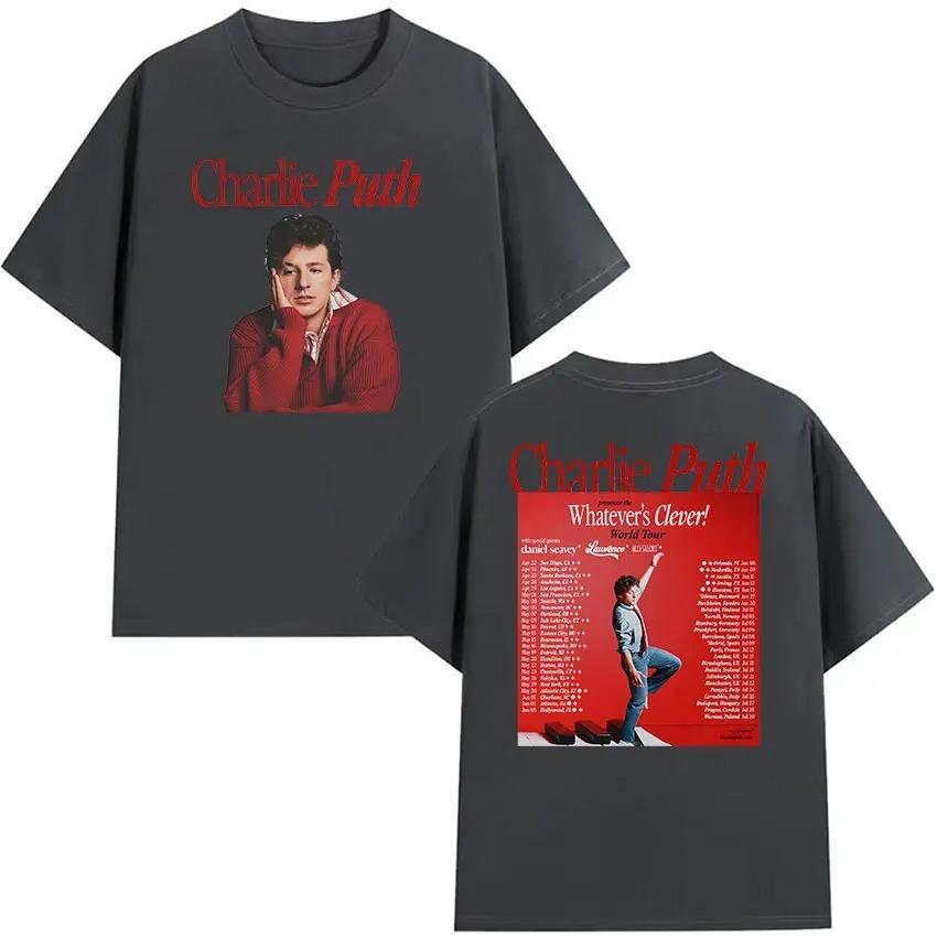 Vintage High Quality T-shirt Charlie Puth Whatevers Clever World Tour 2026 Merch T Shirt Unisex Hip Hop Oversized Cotton T-shirt S