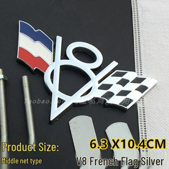 V8 Metal Car Decals for Chevrolet, Dodge, Jeep Tailgates - Includes American, German, British Flags
