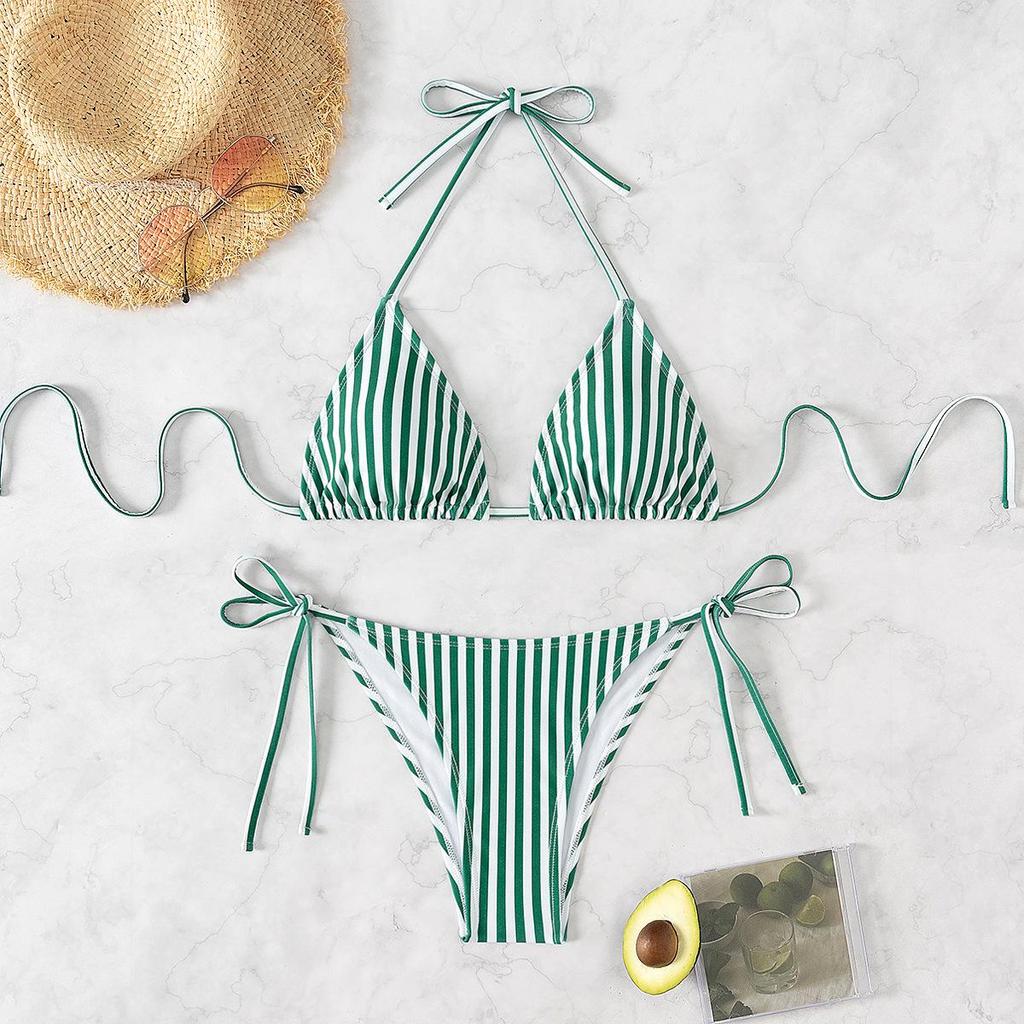 2024 European & American Women's Triangle Cup Printed Lace-Up Bikini Swimsuit