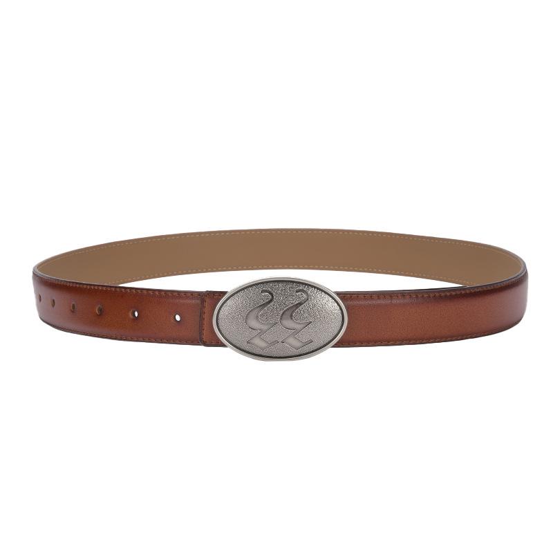 Korean Style Women's Antique Leather Belt with Oval Silver Buckle - Simple Cowhide Waist Belt for Ladies' Jeans and Shirts