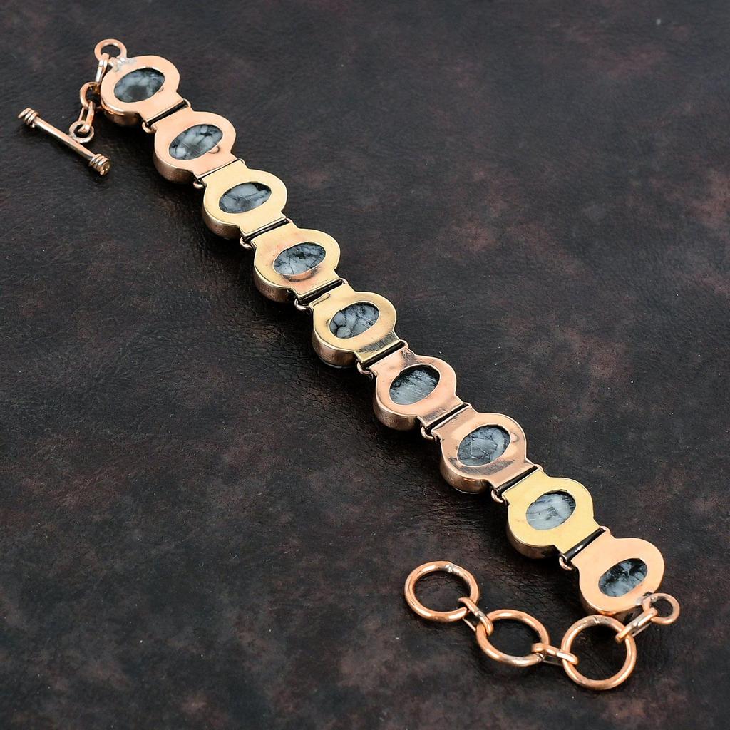 Pinolith Jaspis Armband Kupferarmband Verstellbares Kettenarmband Edelsteinarmband Handgefertigter Kupferschmuck Designerarmband Geschenke für Sie