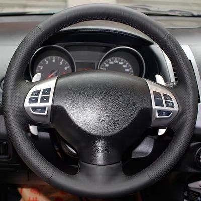 Ręcznie szyty Czarny Skórzany Pokrowiec na Kierownicę Samochodową Do Mitsubishi Lancer EX 10 Lancer X Outlander ASX Colt Pajero Sport