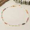 GEMCHIC Women's Bohemian Style Natural Stone and Pearl Beaded Necklace with Gold Plated Stainless Steel Chain