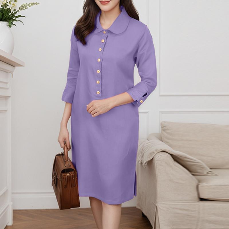 

ZANZEA Женское повседневное летнее платье с отложным воротником и рукавом 3/4 5XL фиолетовый