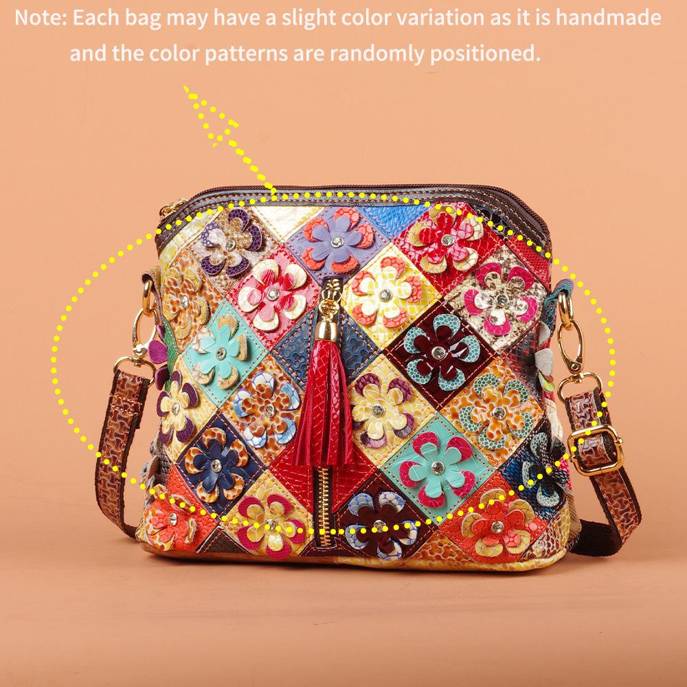 Leather Snake Color Handmade Casual Daily Personalized Tassel Flower Shoulder Crossbody Women'S Bag
