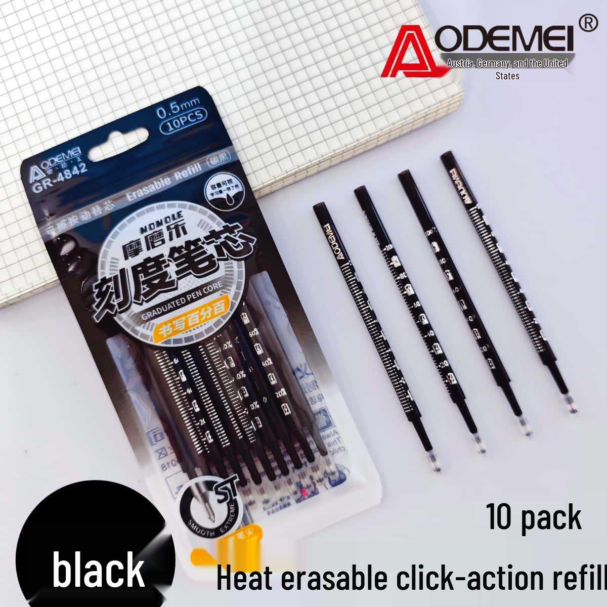 

Oudemei 10-Pack Heat Erasable Pen Refills - Universal Type, Student Compatible, Fun Clickable Grind Press-in Replacement 0.5mm