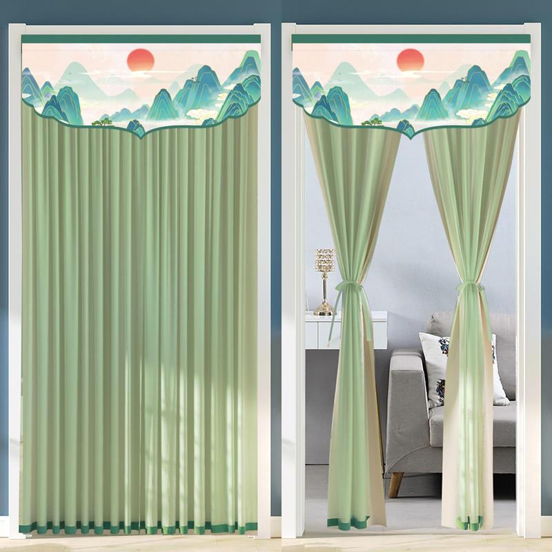 

Chinese Style Lace Door Curtain No-Drill Velcro Summer Anti-Mosquito Partition Bedroom Privacy Screen Double Layer Tulle 85x200cm
