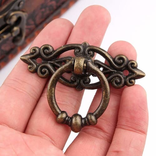 CUTOOP 4-Piece Antique Brass Handles, Round Handles for Kitchen Cabinets, Wardrobes, Drawers, Chinese Furniture, Retro Style Pull Rings, Antique Bronz