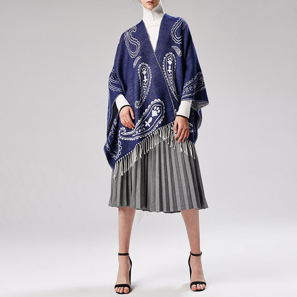 Women Fashion Printing Tassel Shawl Winter Warm All-match Cloak Scarf