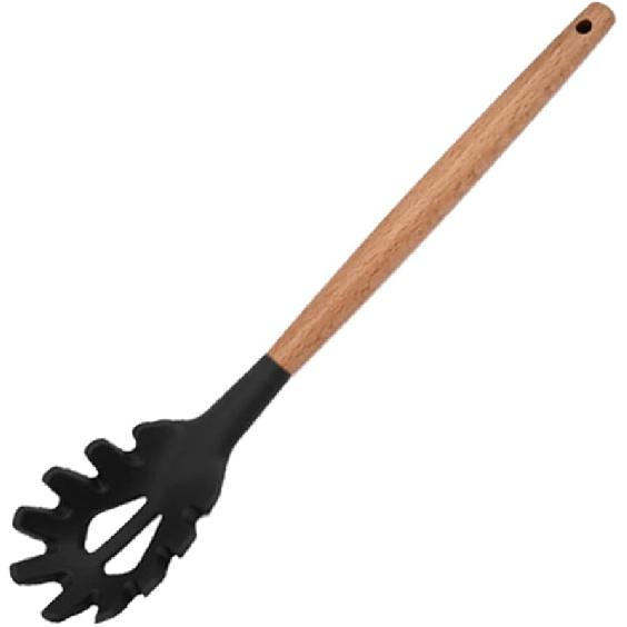 1pcs Black Silicone Balloon Whisk,Heat Resistant Non Scratch Coated Kitchen Whisk with Wooden Handle for Blending Whisking Beating Stirring Cooking