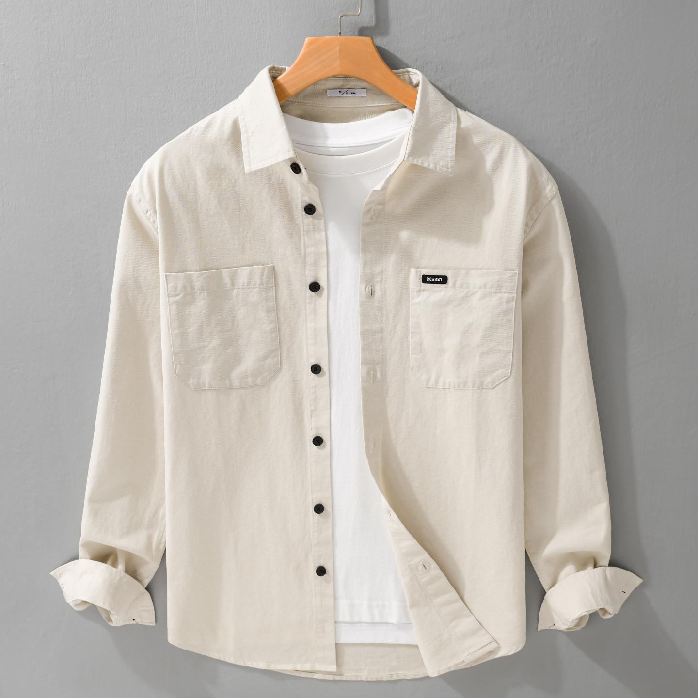 Korean Style Mens Long Sleeve Shirt Double Pocket Button Shirt Workwear Casual Tops 100Pure Cotton Men Clothing M