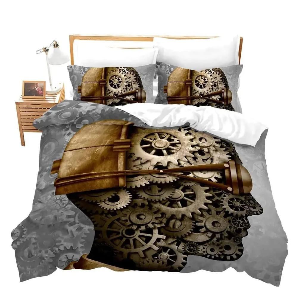 Robot Duvet Cover Set, 3D Modern Science Fiction Cool Robot Bedding Sets Full Size Futuristic Machine Comforter Cover Set