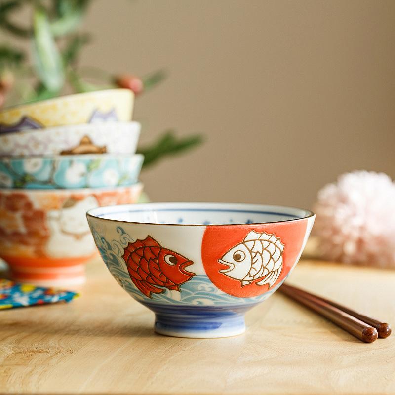 Cartoon Ceramic Bowl Underglaze Japanese Ceramic Rice Bowl Cutlery Small Bowl Cutlery Salad Bowl Kitchen Accessories Noodle Bowl