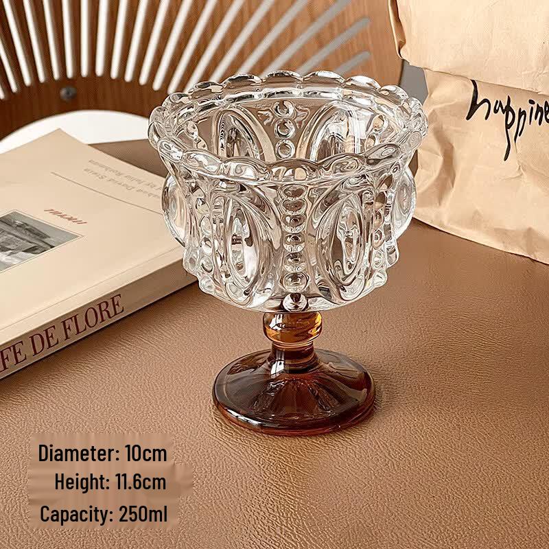Elegant European Footed Relief Glass Dessert Cups