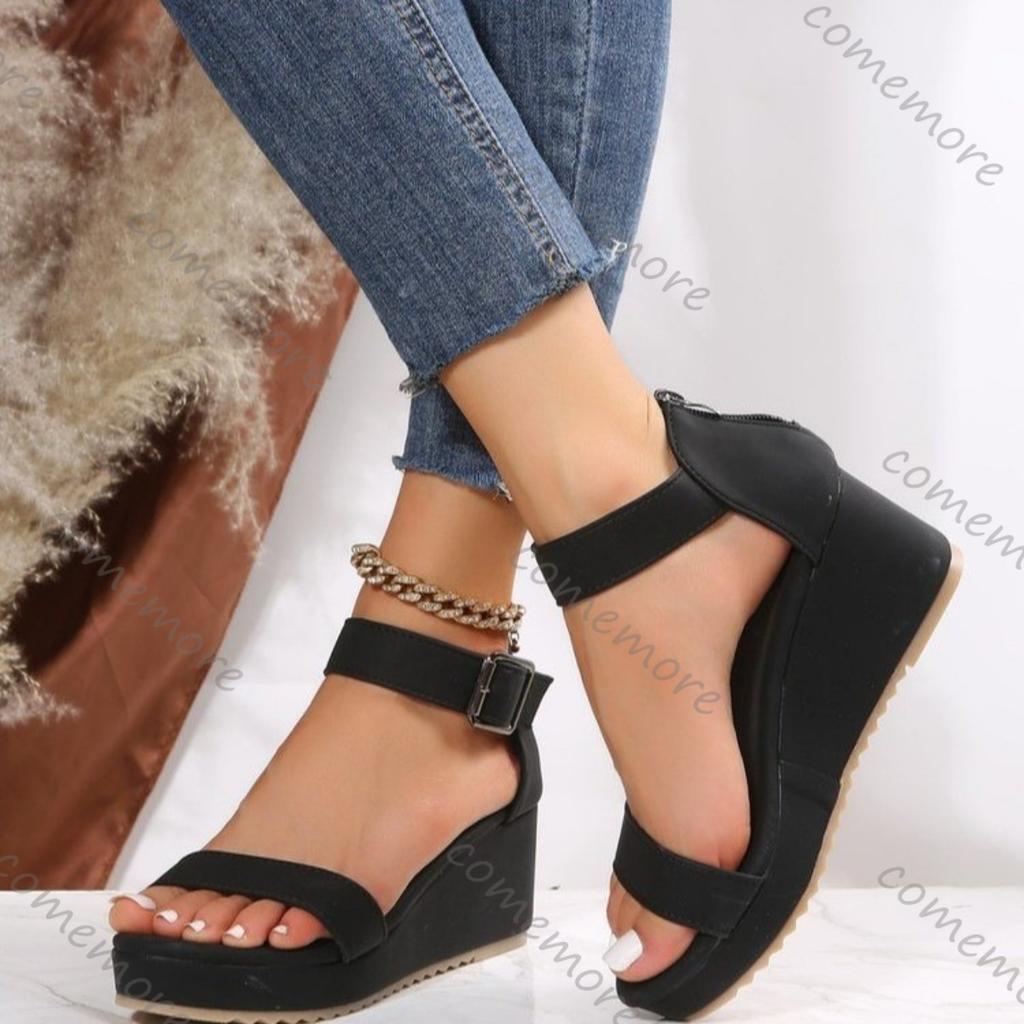 Comemore Black Wedge Sandals Women's Summer Shoes Comfortable Platform Open Toe Sandales Plus Size Casual Ladies Roman Shoes
