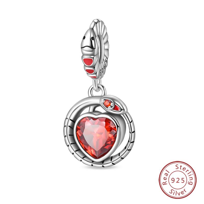 100% Copper Exquisite Tarot Cards Bracelet Pendants Blood Red Fire Snake Rose Charms Beads Diy Jewelry For Women