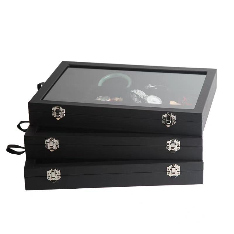 Pu Black Leather Jewelry Box Jewelry Display Box with Lid Transparent Dust Ring Earrings Necklace Bracelet Storage Box
