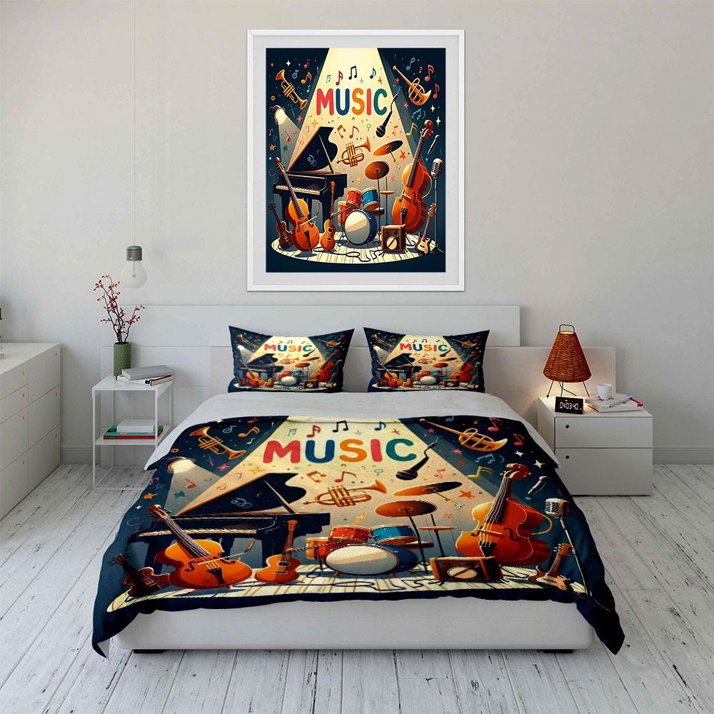 Musical Instrument Decor Set Soft Comfortable Duvet Cover Bedding Set Included 1*Duvet Cover & 2*Pillowcases, Gift