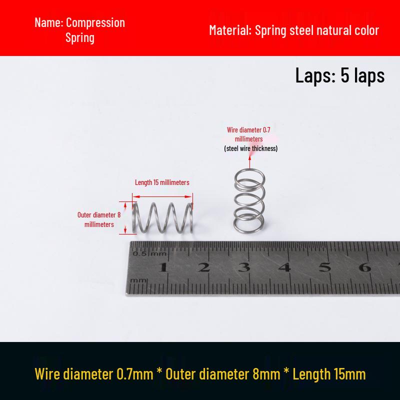 Druckfeder mit Rückstellfunktion aus Federstahl, 0,7 mm Drahtdurchmesser, 8-12 mm Außendurchmesser