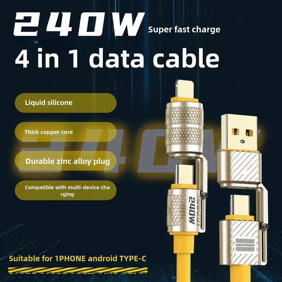USB-C Multi-Port 240W Fast Charger Cable 4-in-1 PD 240W Quick Charge&Data Sync for iPhone,Android,iPad-Universal High-Speed Cord
