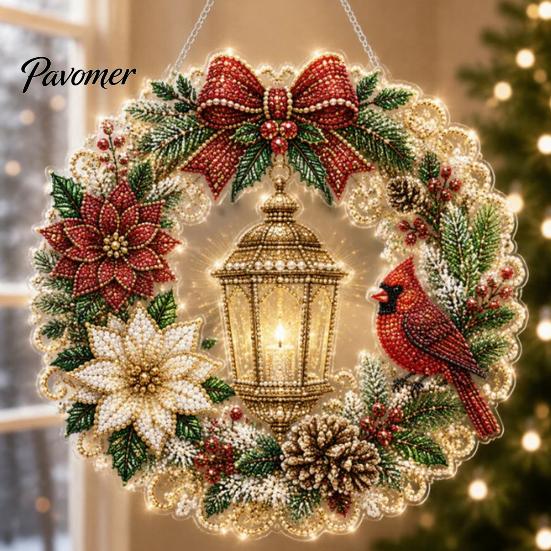 Living Room Holiday Decor Christmas Faux Pearl Art Hanging Ornament Kit, Acrylic Glowing Gift Ideas for Tree Window, DIY Festive Pendant Home Party