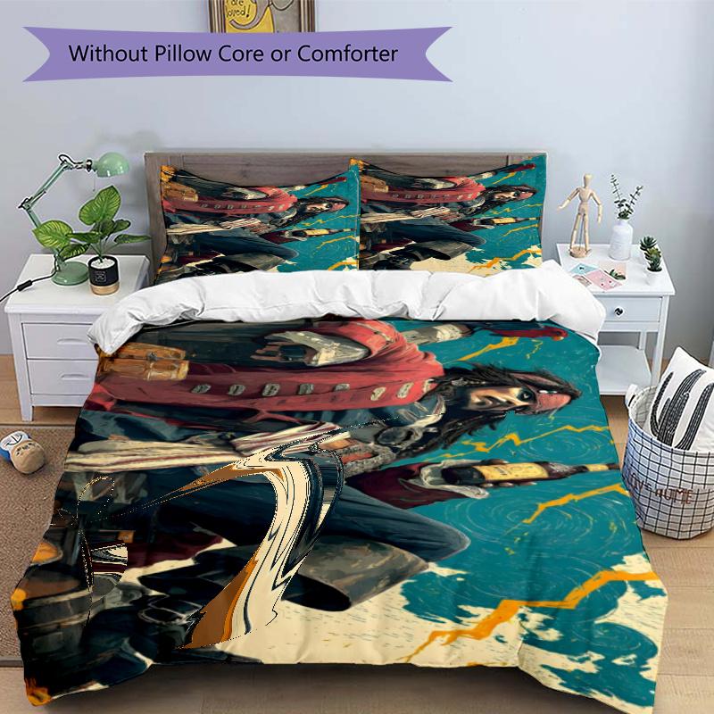 3pcs Duvet Cover Set (1*Duvet Cover + 2*Pillowcase, Without Core), Captain Jack Sparrow Print Bedding Set, Bedroom Decor, All‑Season, Gift
