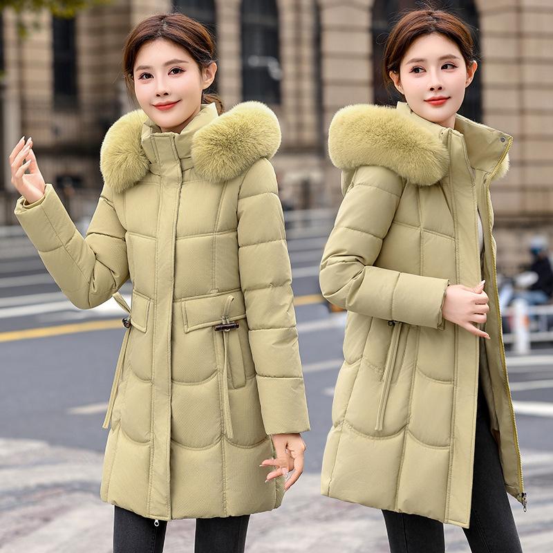 Down cotton clothes women's medium and long 2025 winter new Korean version fashion waist thickened warm hooded jacket