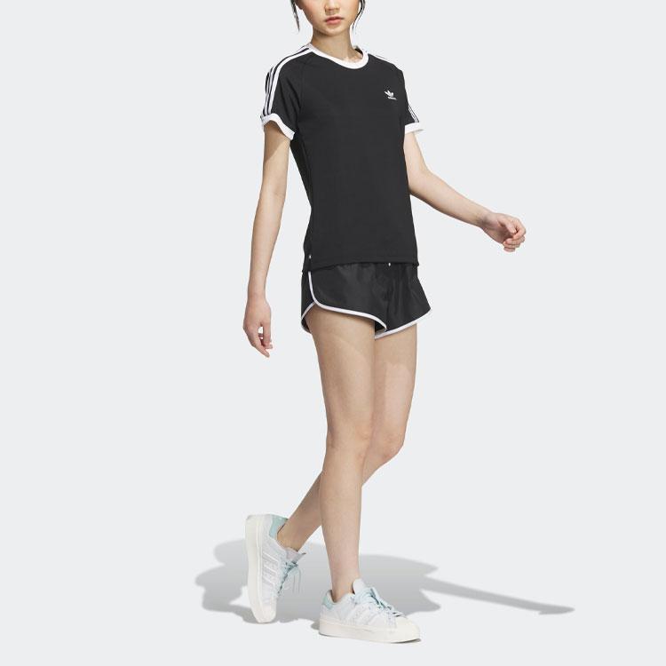 Adidas Originals Laced Shorts Logo Embroidered Drawstring Elastic Waist Straight Regular Shorts Women Bottoms Black IU1292