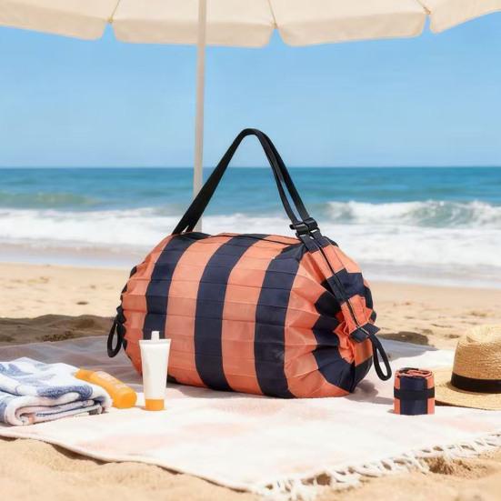 Reusable Folding Shopping Bag Foldable Grocery Tote Oxford Cloth Heavy Duty Duffle Bag with Adjustable