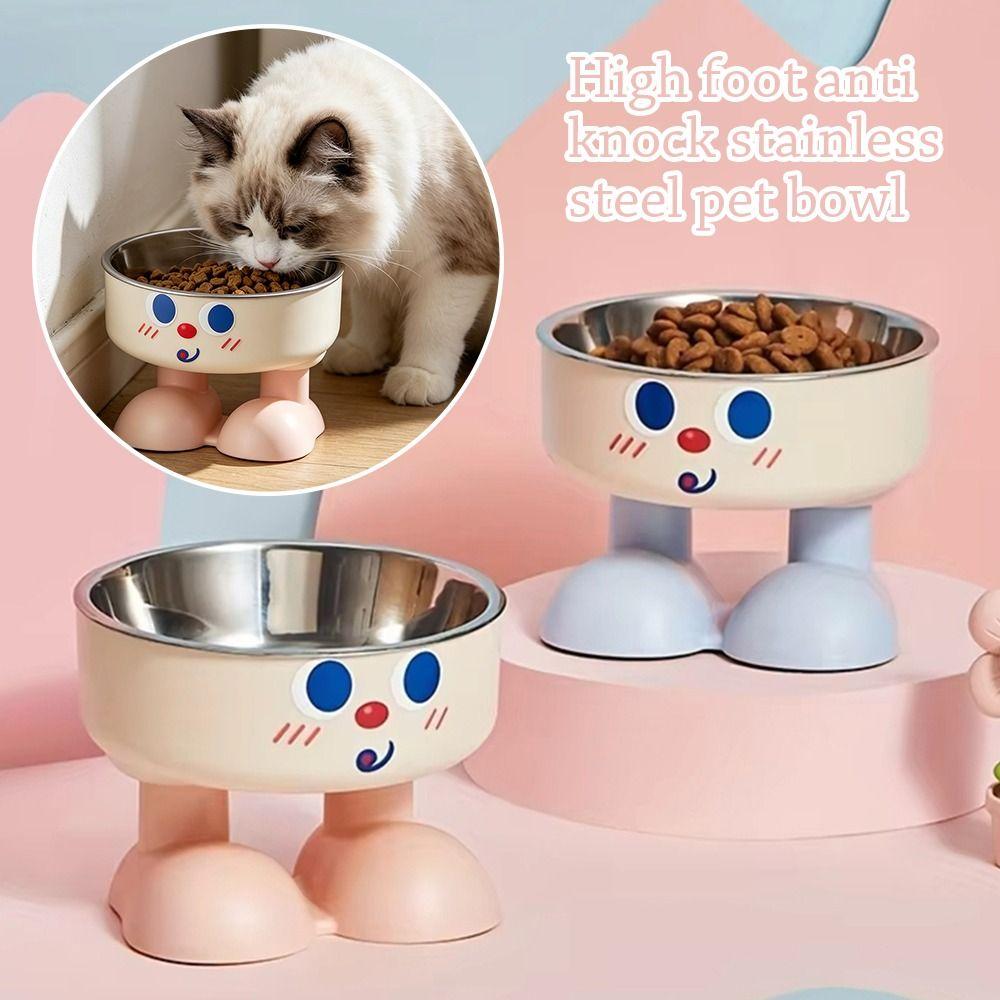 Cute Stainless Steel Pet Bowl Non-Slip Elevated Cat Bowl Chew-Proof Anti-Tip Pet Feeding Bowl Cat