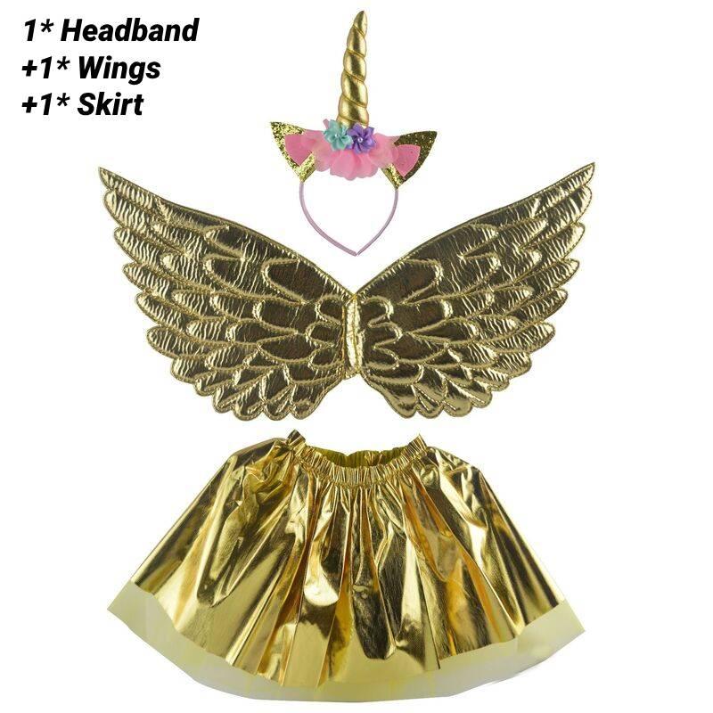Unicorn Children Costume Headband Skirt Wings Party Clothing Outfit Performance