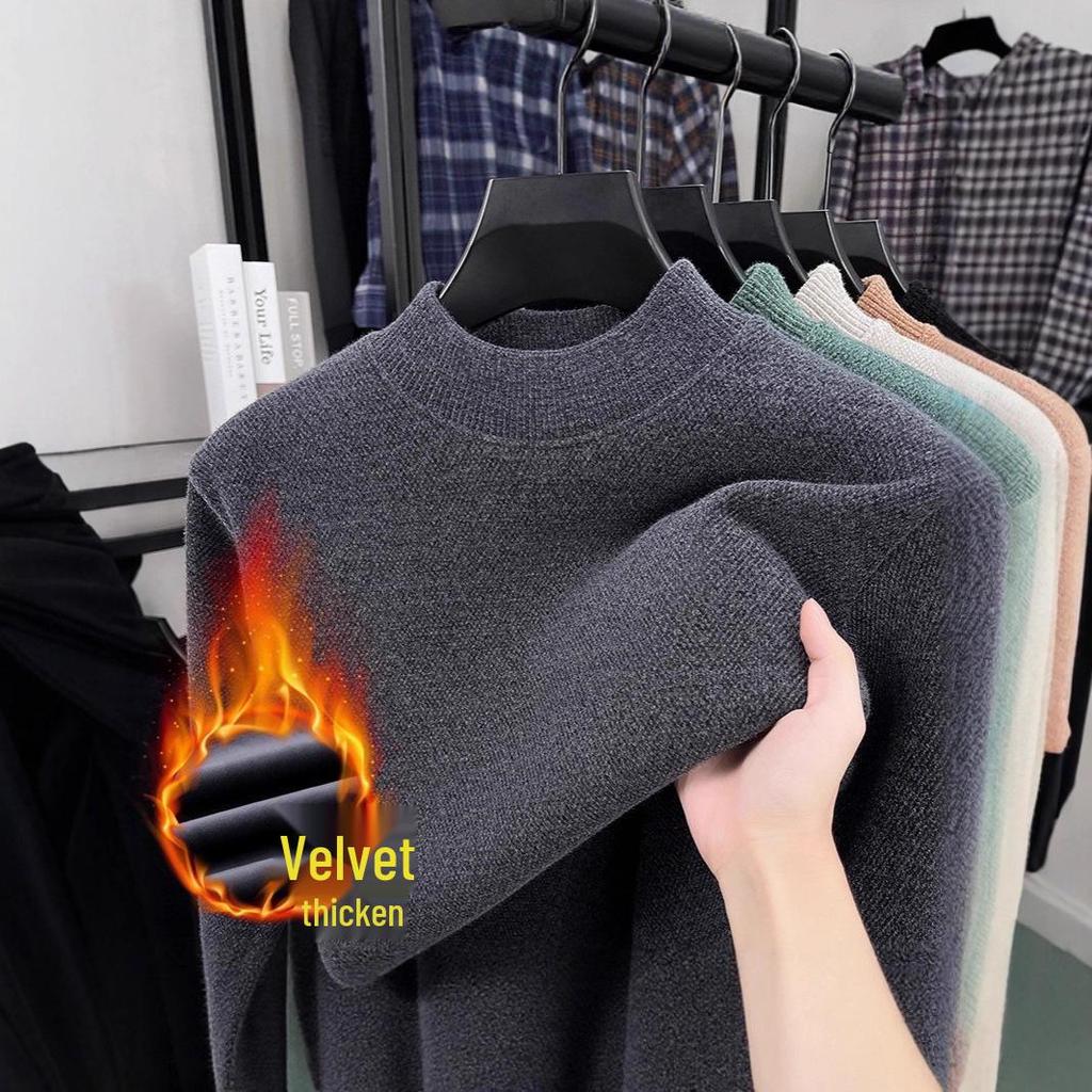 Men's Mink Fur Collar Sweater: Thick, Warm, Knitted Base Shirt for Autumn and Winter