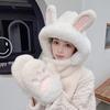 Autumn and winter new cute plush rabbit ears cat claws hat scarf three-piece set women's warm and cold ear protection cycling