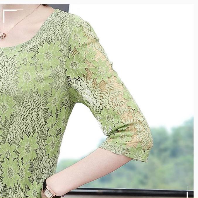 Women's Lace Shirt Top Seven Sleeve Summer Clothes Hollow Out Large Medium and Long Lace
