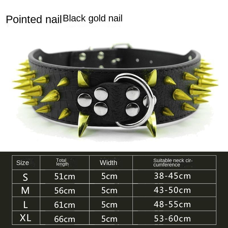 Wide Luxurious Leather Dog Collar Sharp Spike Studded Dog Collars for Rottweiler Pitbull Large X-Large Training Dogs