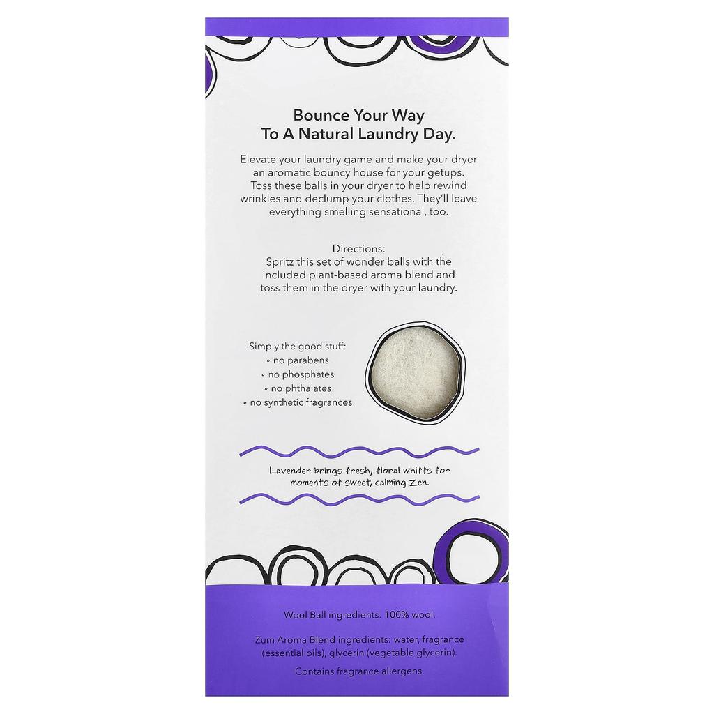 Wool Dryer Balls with Aroma Blend, Lavender, 3 Wool Balls & 1 Aroma Blend, 8.5 Oz