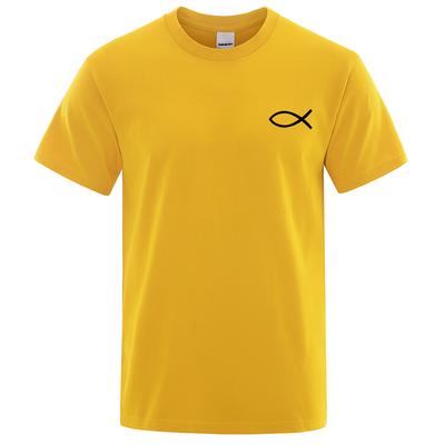 Bavlna Fish Jednoduchost LOGO Potištěná trička Muži Volné Tričko nadměrné velikosti Móda Prodyšná Bavlna Tričko Oblečení Street Hip Hop Top