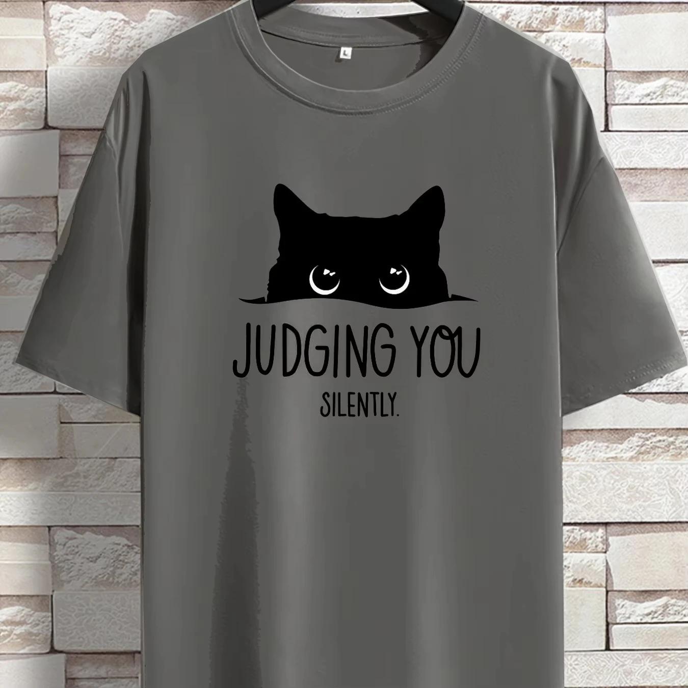 

2025 summer 100 Pure cotton fashionable casual loose sporty YOU SILENT cat print round-neck short-sleeved T-shirt top neutral S