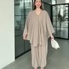 Nuovo Abbigliamento da Donna Europeo e Americano per Primavera e Autunno Transfrontaliero Scollo a V Manica Lunga Ampio Taglia Grande Top Pantaloni a Gamba Larga Set Due Pezzi