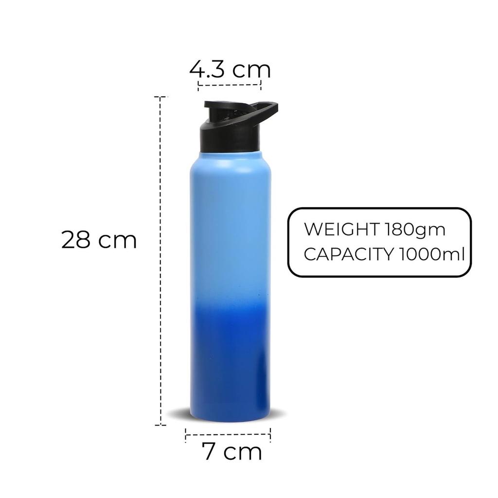 Stainless Steel Water Bottle 1 Ltr For Kids, Boys, Girls, 1 Litre Bottles for Gym,Fridge Use, School & Office (Sipper Cap - Set of 1, Blue Blue)