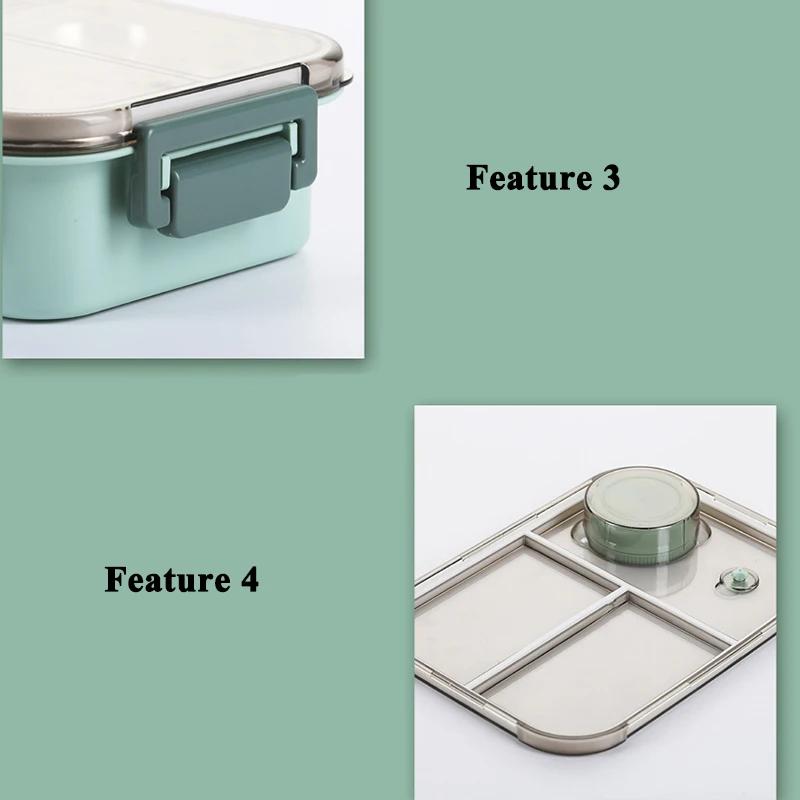 Stainless Steel Lunch Box Compartment Insulated Sealed Portable Microwae Heating Food Container Bento for Office Worker Students