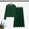 ZANZEA Women Long Sleeve Blouse and Long Skirts Fashion Two Piece Suit Sets